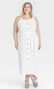 Ava & Viv White Button Front Belted Dress NWT 2X Brushed Cotton Plus Size M13