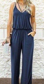 Boutique New, Navy Cotton Romper Medium Available