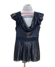 Bebe Faux Leather Blouse Black Size S Y2K Retro Goth Club Glam Minimalist Boho