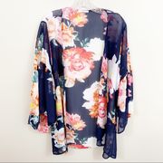 Le Lis navy floral bell sleeve kimono