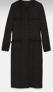 Zara Basic Women's Long Tweed Coat Color Black Size S