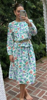 Vintage 80s floral skirt and blouse set 