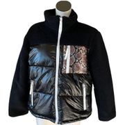 NWT Marc New York Performance FAUX SHERPA MIXED MEDIA PUFFER Jacket Black