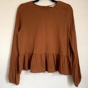 NWT Copper Key Gauzy Cotton Peplum Top in Brown