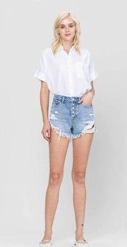 VERVET by Flying Monkey Rigid Button Up High Rise Denim Shorts