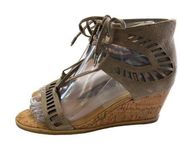 Dolce Vita  6 Lina Gray Suede laser Cutouts Tie Ankle Cork Wedge Sandals Boho