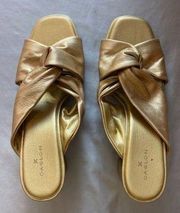 Caslon Laurette Gold Twist Tie Knot Open Toe Block Heel Sandals Size 9.5