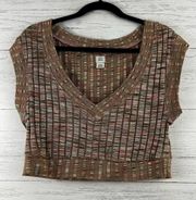 BDG Piper Brown Ribbed V Neck Knit Crop Top Size M