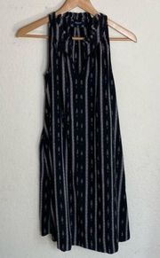 Madewell  Womens Black White Ikat Striped Cotton Halter Neck A-Line Dress‎ ( XS )