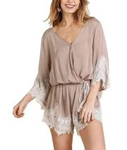 Umgee Lace Trim Surplice Front Beachy Coastal Romper Beach Cover Up Sz Large