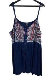 Torrid Size 5 Blue Embroidered Button Up Baby Doll Tank Top