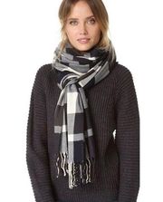 NWT Plush Women's Ultra Soft Plaid Scarf, Navy/Charcoal/White, One Size D1
