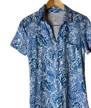 Sadie Polo Shirt Essie Blue Turtly Top Beach Resort Size Medium