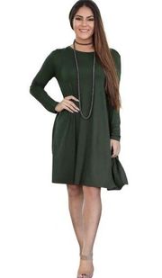 PIKO long sleeve olive green soft bamboo blend swing dress size medium