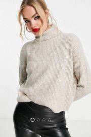 Design Boxy Sweater With High Neck (Taupe)