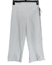 Charter Club SZ 4 Crop Pants Wide Leg Pull-On Crochet Accent Stretch White New