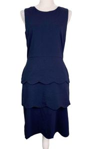 J. McLaughlin Sheath Dress Navy 10 Sleeveless Scallop Tiers Stretch