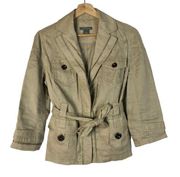 Ann Taylor Beige Linen Full Zip Short Trench Jacket S