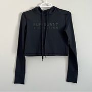 BuffBunny Collection Women’s Black Spell Out Cropped Athletic Hoodie Size Small