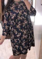 Lily White 1X blue floral mock neck dress