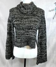 MinkPink black and gray long flare sleeve cropped turtleneck sweater size XS