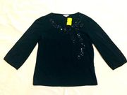 NWT Medium Black Sequin Bow 3/4 Sleeve Blouse from Thailand