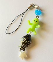 Kawaii y2k funny funky grunge style neon green baby phone dangle phone strap/bag charm/keychain/display/accessory💚👶🐟⭐️