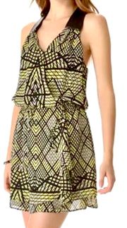 Kate Matrix print silk leather mock wrap dress 