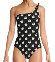 Kate Spade Apple Toss Bunny Tie One Shoulder One Piece Swimsuit Black Size M NWT