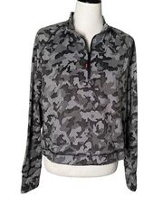 Spyder Active Women Camo Print Top Black Long Sleeve 1/2 Zip Thumb Holes Size XL