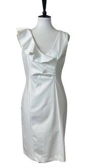 Adrienne Vittadini Women's White Ruffle Sleeveless Sheath Dress New Size 4