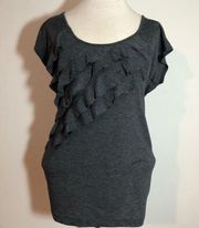 Juniors EYESHADOW Ruffled tier T-shirt top short sleeve JR Large tunic gray