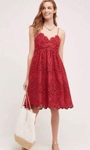 Maeve Anthropologie Summer Moon Babydoll Dress Red/Maroon Lace Dress Size 4