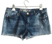 REWASH Frayed Fringe Raw Hem Denim Jean Shorts Junior's 15 / 32 Festival Blue