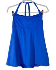 Talbots Women’s Halter One‎ Piece Swimsuit w/ Skirt Size 12 Blue Ruffle Neck