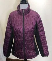 32 degrees purple and black quilted puffer zip up light weight coat size M