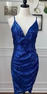 Banjul Cobalt Blue Cocktail Sequin Mini Dress M