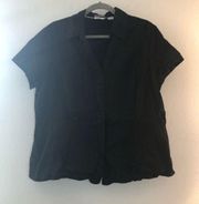 Riders Blouse Black Button Down Short Sleeves Top Sz XL GUC V Neck Slimming