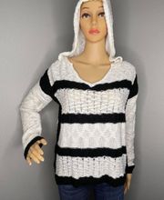 Happens Striped Crochet Hooded Sweater Black Cream Size medium