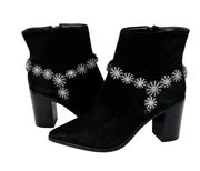 Schutz Teia Embellished Harness Suede Black Ankle $340 Boots Size 6.5