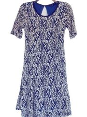 Tiana B Dress Blue w/Blk+Wht Lace Overlay Sz 12