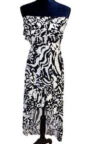 5th and LOVE Silky Black White Strapless Hi Lo Sundress Animal Party Dress M