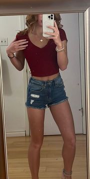 Cropped Red V Neck Top 