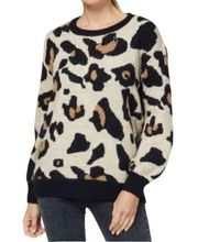 Entro Leopard Cheetah Knit Animal Print Balloon Sleeve Cozy Sweater Top