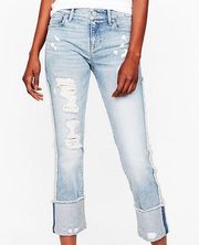 Express Jeans Cropped Skinny Mid Rise Stretch Cuffed Distressed Raw Hem 2