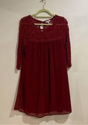 As U Wish Burgundy Lace Midi Shift Dress Sz M