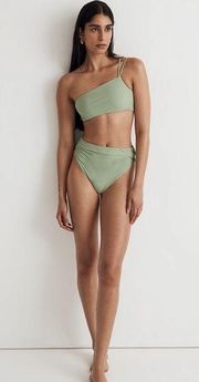 Madewell Double Strap One Shoulder Bikini Top Gatehouse Green S NWT