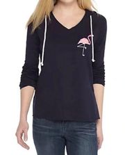 Crown & Ivy Navy Beaded Flamingo Hoodie Size SP