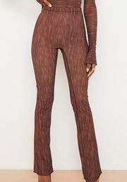 House of CB ERIN CHOCOLATE PRINT MESH FLARED TROUSERS sz S