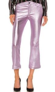 NWT RtA Kiki 100% Lambskin Leather Flare Cropped Pants In Purple Haze $1195